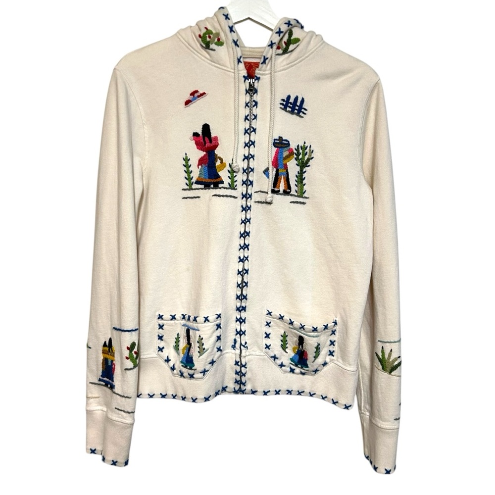 Lucky brand L sweatshirt zip up hoodie embroidery Mexican scene boho Y2K vintage